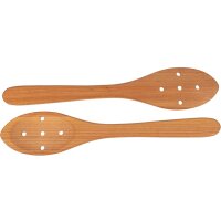 Oiled cherry wood spoon with oval bowl and drainage holes - 30 cm