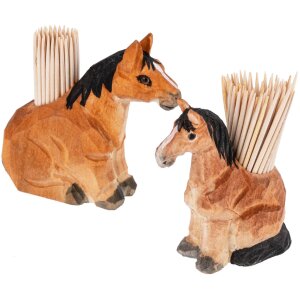 Zahnstocherbehälter Pferd aus Linde - Handgeschnitzt und Handbemalt