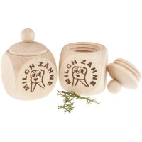 Zahn-Döschen aus Ahornholz mit Milchzähne-Druck...