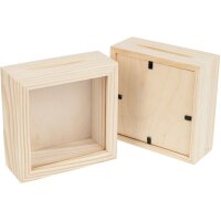 Wooden money box picture frame with coin slot and glass...
