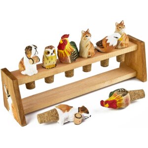 Bemalter Aufsteller aus Holz für Flaschenkorken aus Lindenholz