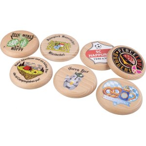 Personalisierter Bierdeckel aus FSC® Buchenholz mit 5C UV Buntdruck