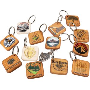 Personalized square wooden key ring with your 5C UV print