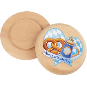 Beer mat made of FSC® beech wood with colorful print "Biergartendeckel"