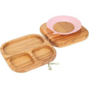 Childrens plate / baby plate divided into three parts made of oiled ash wood with suction cup
