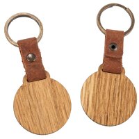 Round Oiled Oak Keychain – Light Brown Leather...