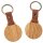 Round oak wood key ring | light brown leather strap and brass ring