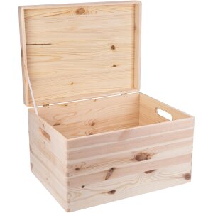 Große Holz Kiste mit Massivholz Klappdeckel und Griff - 40 x 30 x 23 cm - FSC® zertifiziert