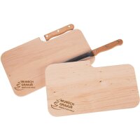 Individually branded FSC® wooden cutting board with knife - Practical promotional item