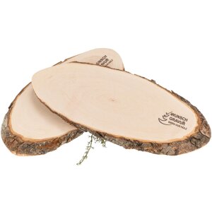 Ovales Schneidebrett mit Rinde aus FSC® Erle – Mit individuellem Branding