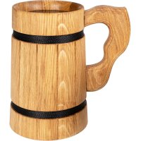 Oak Wood Beer Mug 0.5 L – personalized laser engraving, rustic & food-safe coated interior