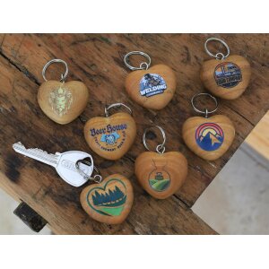Heart Keychain in Oiled Cherry Wood – Custom 5C UV Digital Print