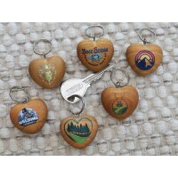 Cherry wood key ring in heart shape 40x34x20 mm with...