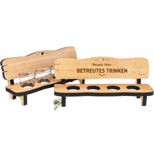 Wooden schnapps bench made of oiled oak with 4 glasses - Heute hier: Betreutes trinken!