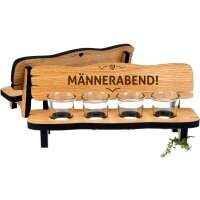 Wooden schnapps bench made of oiled alder with 4 glasses...