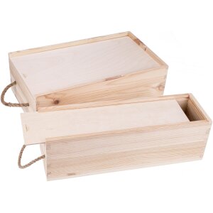 Holz Weinkiste mit Jute Kordel aus FSC® Fichte für eine Flasche - 35x11x10cm