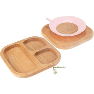 Kinderteller aus Buche geölt mit Saugnapf (vier Farben) – dreifach geteilt