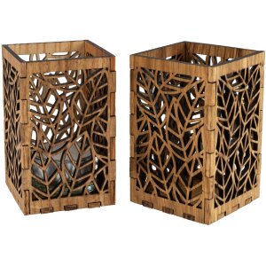 Holz Teelicht / Ambiente Licht aus geölter Eiche mit Laubbaum Blätter