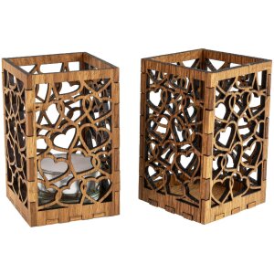 Holz Teelicht / Ambiente Licht aus geölter Eiche mit Herzen