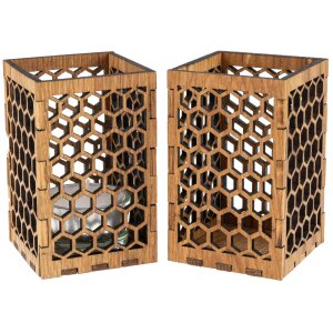 Wooden tea light / ambient light made of oiled oak with honeycomb cut-outs