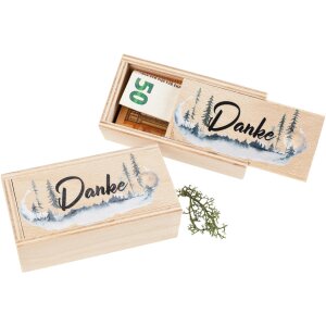 Holz Box perfekt für Geldgeschenke bedruckt mit "Danke"