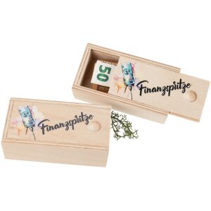Holz Box perfekt für Geldgeschenke bedruckt mit "Finanzspritze"