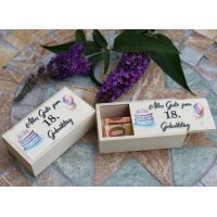 Holz Box perfekt für Geldgeschenke bedruckt mit "Alles Gute zum 18 Geburtstag"