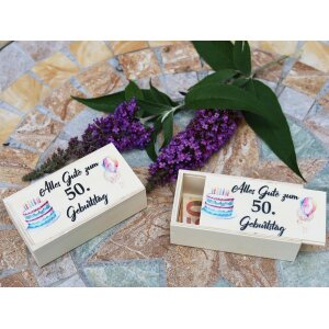 Wooden box perfect for gifts of money printed with "Happy 50th birthday"