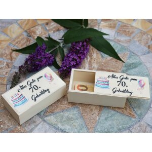 Holz Box perfekt für Geldgeschenke bedruckt mit "Alles Gute zum 70 Geburtstag"