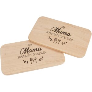 Schneidebrett FSC® Erle 26 x 15 cm mit Motiv - Bei Mama schmeckts am besten