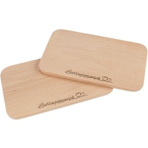 Schneidebrett FSC® Erle 26 x 15 cm mit Motiv - Lieblingsmensch mit zwei verschlungenen Herzen