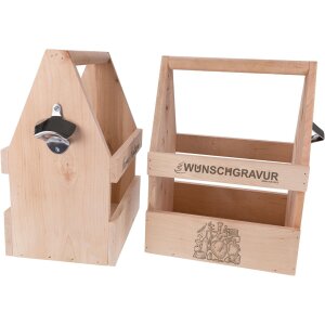 Beer Caddy – FSC® Alder with Bottle Opener & Custom Engraving | Holds 6 Bottles