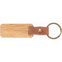 Oak Wood Keychain with Leather Strap – Custom Laser...