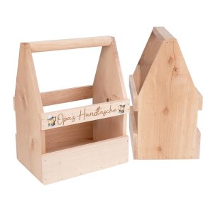 Holz Bierträger aus FSC® Erle mit Bunt Druck: "Opa´s Handtasche"