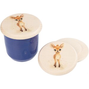 Holz Glasabdeckung aus FSC® Buche für Kinder mit buntem Tiermotiv Reh