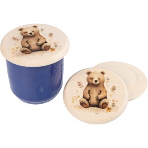 Holz Glasabdeckung aus FSC® Buche für Kinder mit buntem Tiermotiv Bär