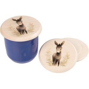 Holz Glasabdeckung aus FSC® Buche für Kinder mit buntem Tiermotiv Esel