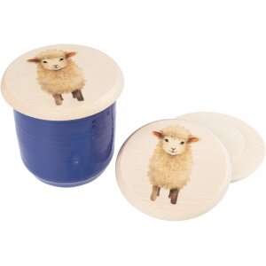 Holz Glasabdeckung aus FSC® Buche für Kinder mit buntem Tiermotiv Schaf