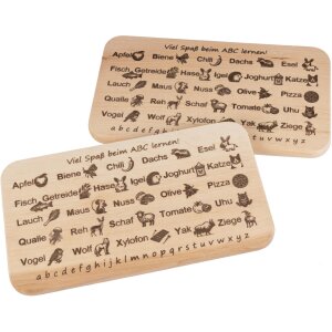 Cutting board FSC® alder 22.5 x 12.5 x 1.2 cm - Alphabet ABC learning board for children