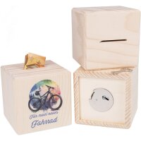 Wooden money box cube with metal lock - For my new bike!