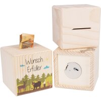 Wooden money box cube with metal lock - wish fulfiller -...