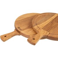 Round chopping board with juice groove and oiled oak handle - 34 x 24.5 x 2 cm