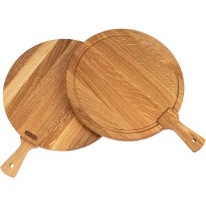 Schneidebrett rund mit Saftrille und Griff aus Eiche geölt - 39 x 30 x 2 cm