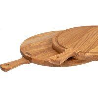 Schneidebrett rund mit Saftrille und Griff aus Eiche geölt - 44 x 34,5 x 2 cm
