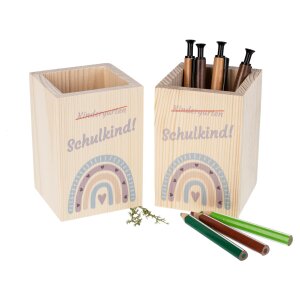 Wooden pencil box "Schoolchild" with rainbow motif - perfect for starting school