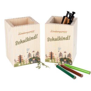 Holz Stiftebox "Schulkind" mit Waldtiermotiven | Ideal zur Einschulung
