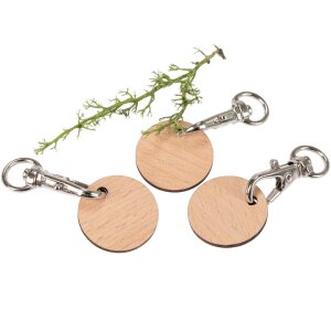 Einkaufswagenchip aus Buchenholz - FSC® zertifiziert - mit Loch und Karabiner