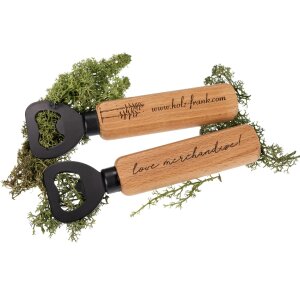 Personalized bottle opener with black stainless steel blade - FSC® beech lacquered