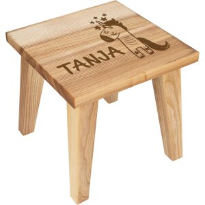 Wooden childrens stool customized made of oiled ash with desired engraving