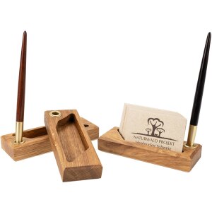 Business card holder with pen holder made of oiled oak wood